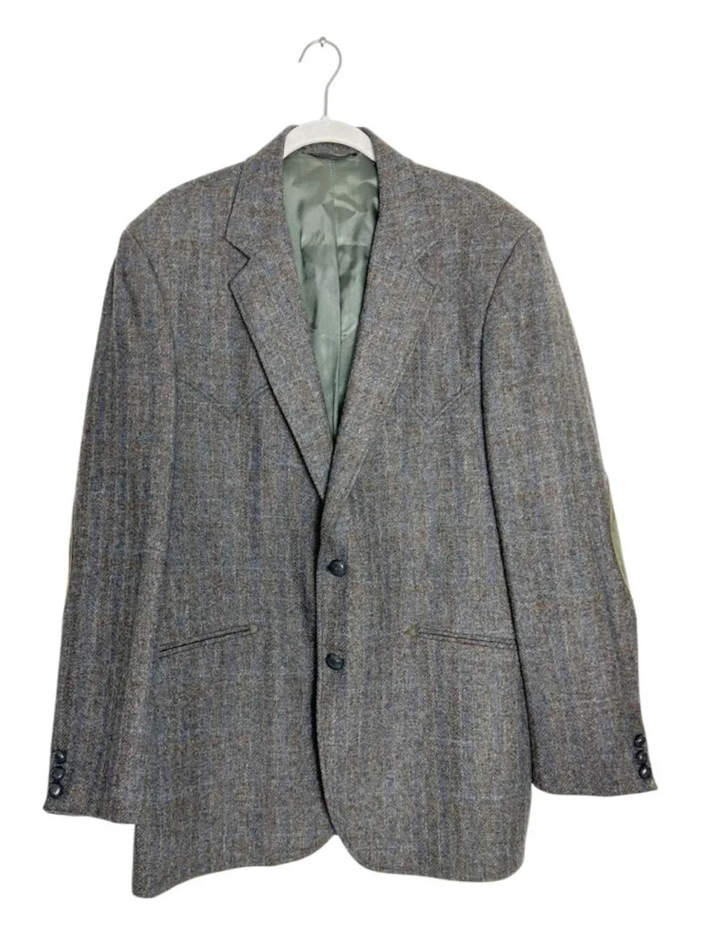 Vintage Kenny Rogers Circle S Western Tweed Suit Jacket in Grey Blue - Sz 44L